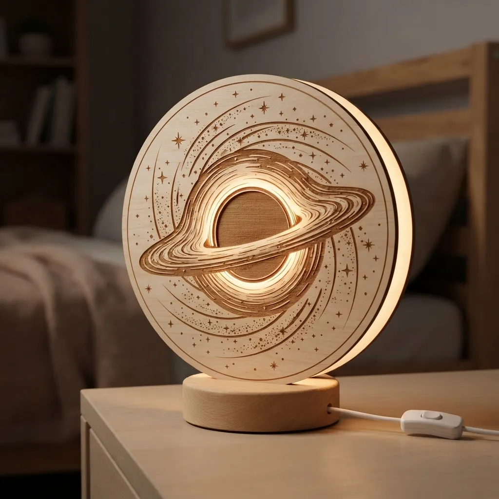 Wooden Night Light Black Hole Home Decor