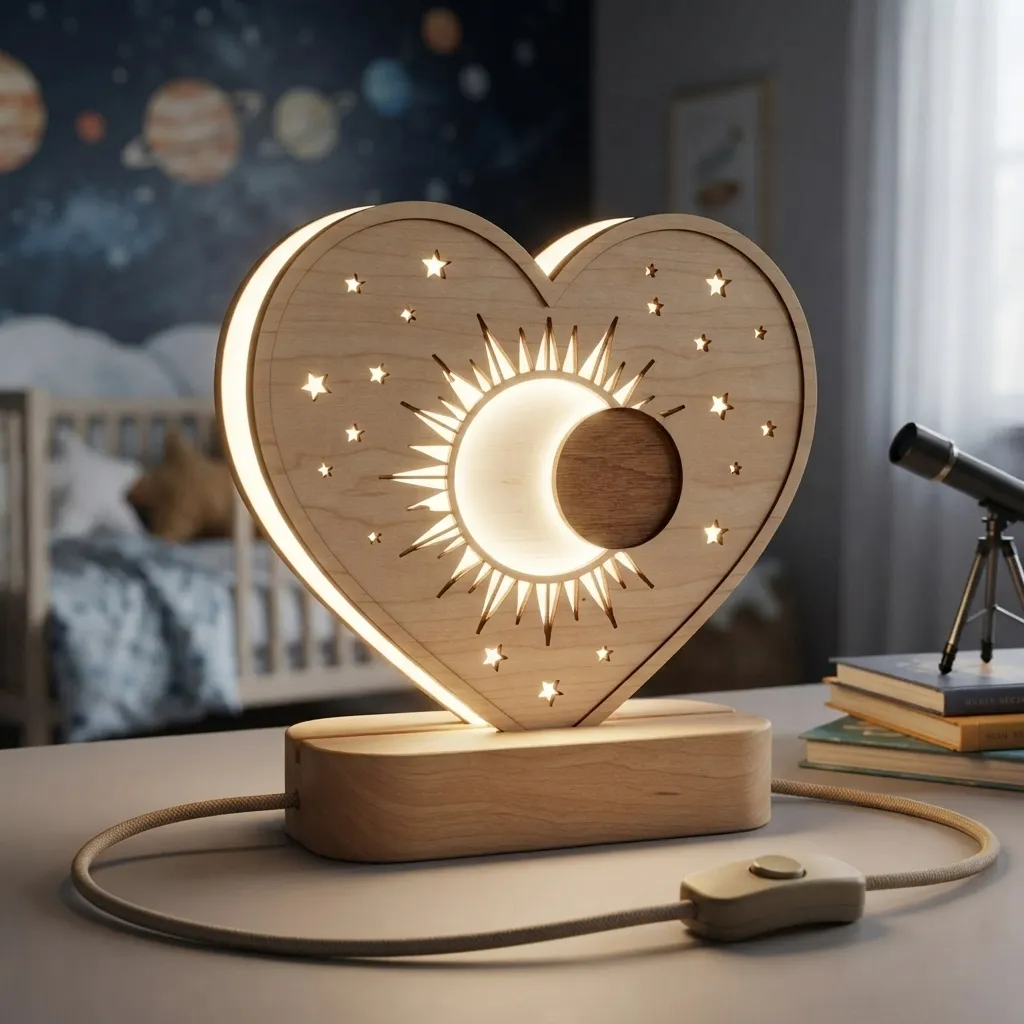 Wooden Night Light Solar Eclipse Home Decor